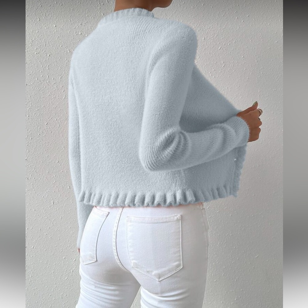 Soft Knit V-Neck Cardigan - Light Blue - Picture 3 of 7